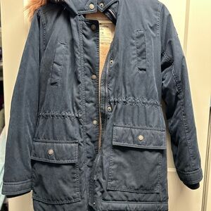 Abercrombie Kids Navy Puffer Coat with Faux Fur Hood